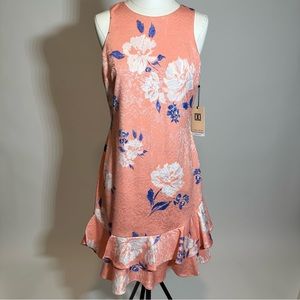 NEW Ivanka Trump Womens Coral Floral Hibiscus Ruffle Hem Sleeveless Dress Size 8